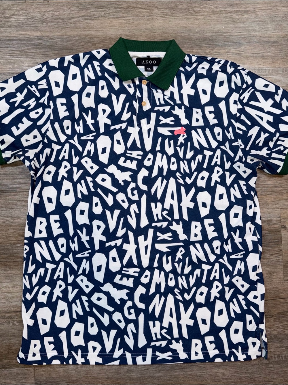 Akoo Shirt Mens Extra Large Blue White Graffiti Print Polo Y2K 2000s